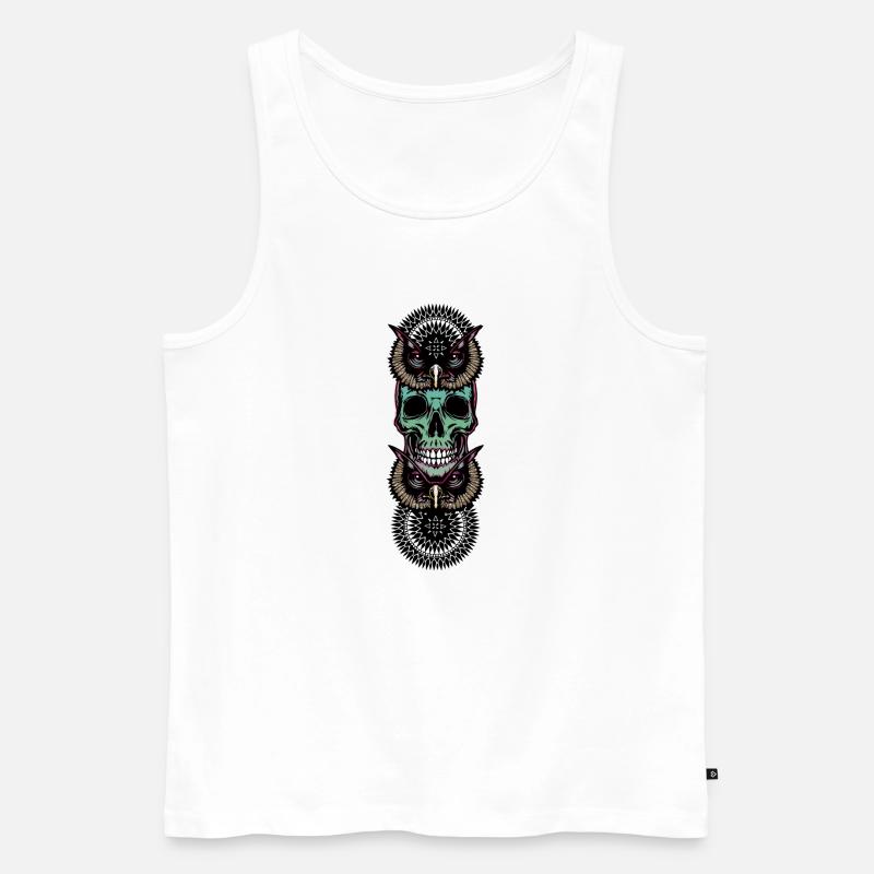 Totenkopf mit Eule - Männer Premium Bio Tank Top - Weiß