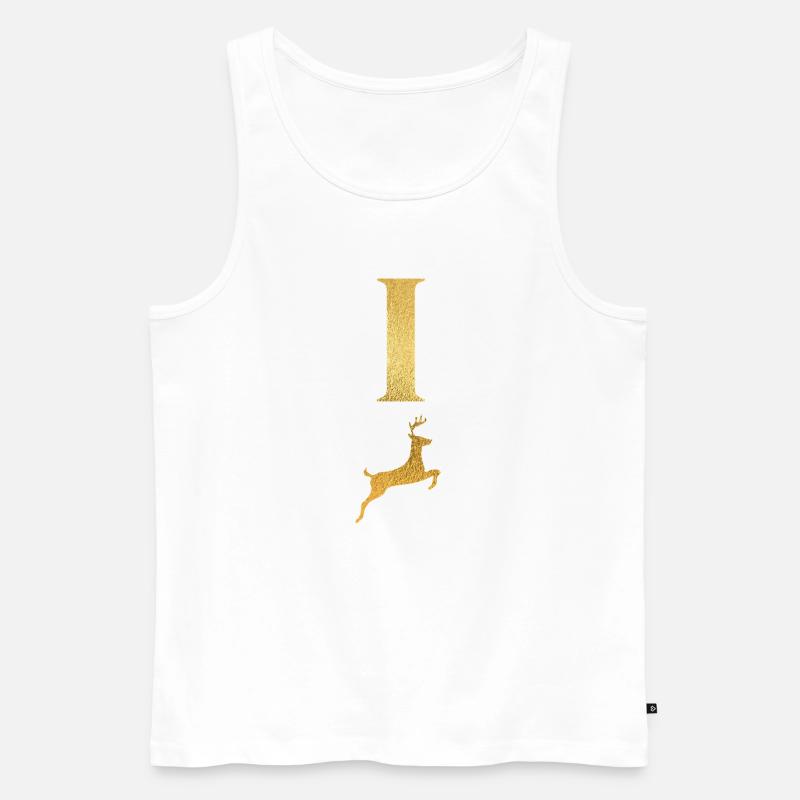 Buchstabe i goldener Hirsch - Geschenkidee - Männer Premium Bio Tank Top - Weiß