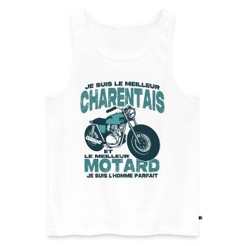 Le meilleur motard et le meilleur charentais - Débardeur bio Premium Homme - blanc - Devant - Michal (187cm)
