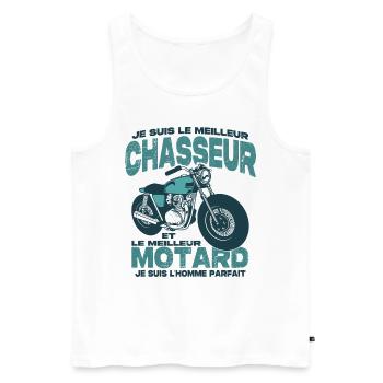 Le meilleur motard et le meilleur chasseur - Débardeur bio Premium Homme - blanc - Devant - Michal (187cm)