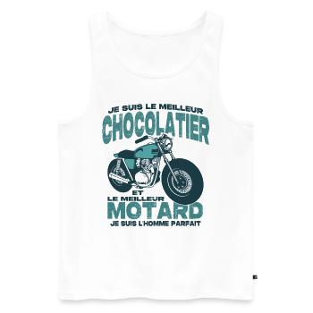 Le meilleur motard et le meilleur chocolatier - Débardeur bio Premium Homme - blanc - Devant - Michal (187cm)