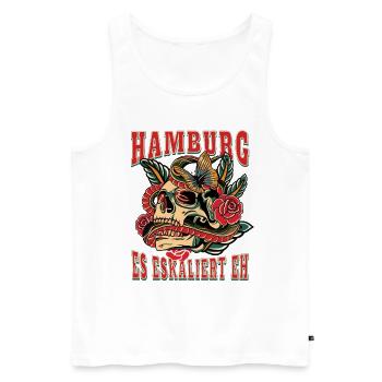 Hamburg Frau Geschenk es eskaliert eh Hamburg Fan - Männer Premium Bio Tank Top - Weiß - Vorne - Michal (187cm)