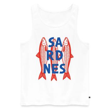 Vintage Sardinen Fischkonserven - Männer Premium Bio Tank Top - Weiß - Vorne - AI Model Male 178 light (178cm)
