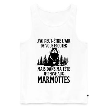 Mais dans ma tête je pense aux marmottes - Débardeur bio Premium Homme - blanc - Devant - Michal (187cm)