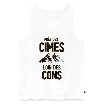 Près des cimes, loin des cons - Débardeur bio Premium Homme - blanc - Devant - Michal (187cm)