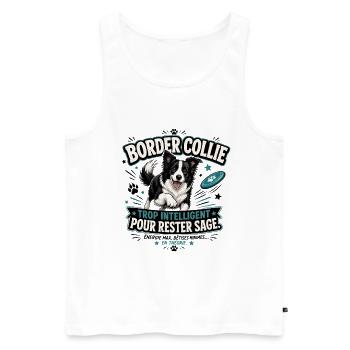 Border Collie Trop Intelligent Pour Rester Sage - Débardeur bio Premium Homme - blanc - Devant - Michal (187cm)