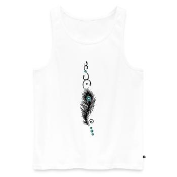 Plume de paon sur un ruban et perles. - Débardeur bio Premium Homme - blanc - Devant - AI Model Male 178 light (178cm)