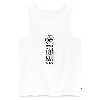 GOWILD Wolf Design en 7 langues - Débardeur bio Premium Homme - blanc - Devant - AI Model Male 178 light (178cm)