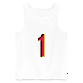 1 Numéro Allemagne Numéro de Maillot Noir Rouge Or - Débardeur bio Premium Homme - blanc - Devant - AI Model Male 178 light (178cm)