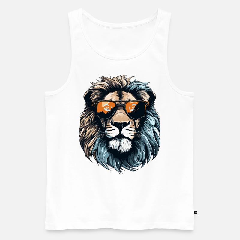 Löwe mit Sonnenbrille - Männer Premium Bio Tank Top - Weiß