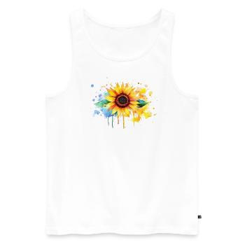 Illustration de tournesol aux couleurs vives - Débardeur bio Premium Homme - blanc - Devant - AI Model Male 178 light (178cm)