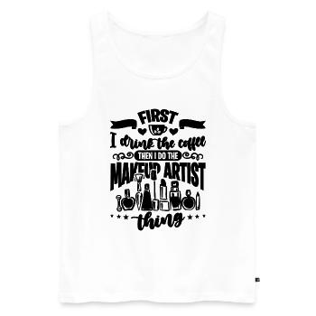 First I Drink The Coffee Cosmetics Makeup Artists - Männer Premium Bio Tank Top - Weiß - Vorne - Michal (187cm)