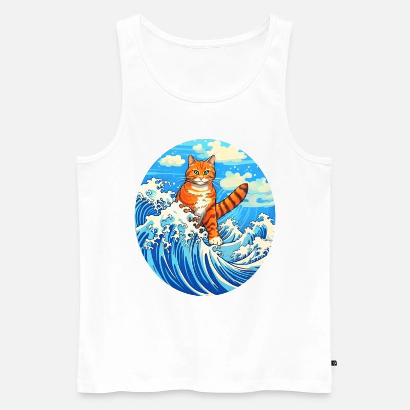 Surfende Katze #cat - Männer Premium Bio Tank Top - Weiß