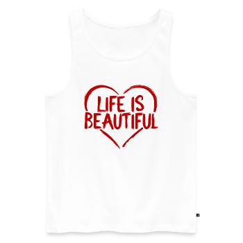 Heart Saying Quote Life is beautiful - Men's Premium Organic Tank Top - white - Front - Michal (187cm)