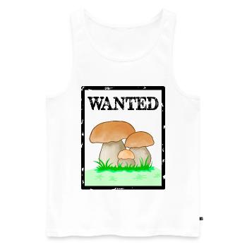 Wanted, porcini mushroom, men's mushroom, Röhrling mushroom - Men's Premium Organic Tank Top - white - Front - Michal (187cm)