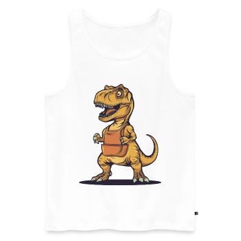 Humorvoller Dinosaurier mit Schürze - Männer Premium Bio Tank Top - Weiß - Vorne - Michal (187cm)