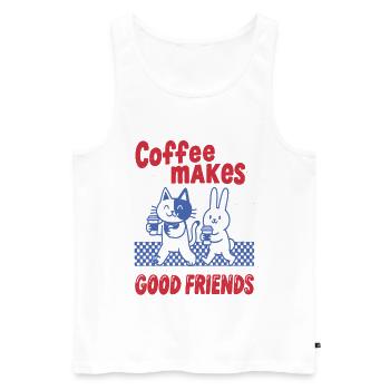 Le café fait de bons amis – chats et lapins - Débardeur bio Premium Homme - blanc - Devant - Michal (187cm)