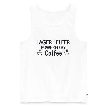 Lagerhelfer Powered By Coffee - Männer Premium Bio Tank Top - Weiß - Vorne - AI Model Male 178 light (178cm)