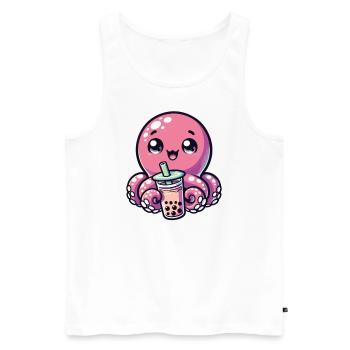 Octopus Drinking Bubble Tea kawaii Boba Octopus - Men's Premium Organic Tank Top - white - Front - Michal (187cm)