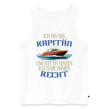 Boot Kapitän Motorboot lustiger Spruch - Männer Premium Bio Tank Top - Weiß - Vorne - Michal (187cm)