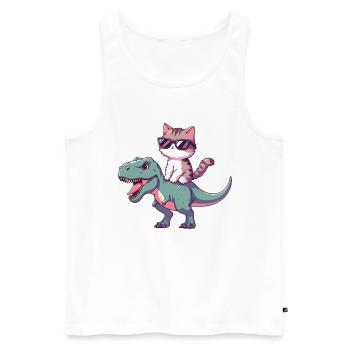 Cool Kitten on T-Rex Funny Dinosaur Trend - Men's Premium Organic Tank Top - white - Front - AI Model Male 178 light (178cm)