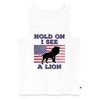 Lion American Flag Funny Original Gift - Men's Premium Organic Tank Top - white - Front - Michal (187cm)