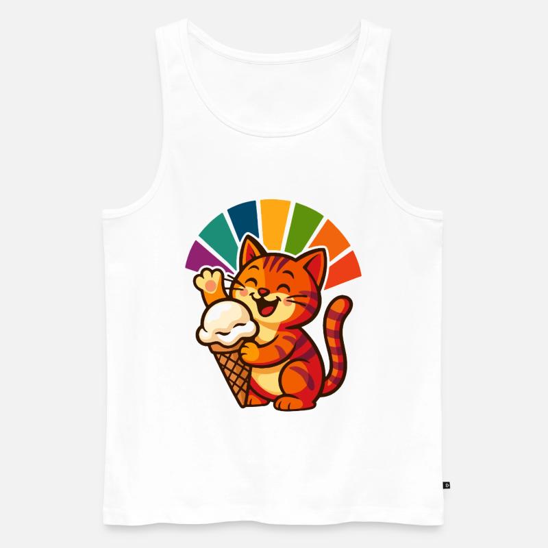 Regenbogen Katze Eisbecher Freude - Männer Premium Bio Tank Top - Weiß