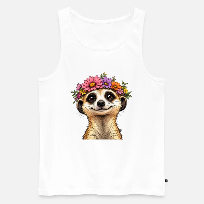 Erdmännchen mit Blumenschmuck - Männer Premium Bio Tank Top - Weiß
