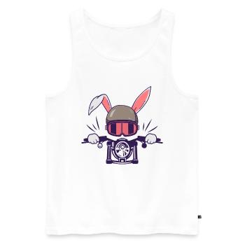 Lapin Motocycliste Motard - Débardeur bio Premium Homme - blanc - Devant - Michal (187cm)