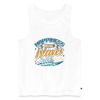 Le bonheur vient dans les vagues Surf Océan Vacances d’été - Débardeur bio Premium Homme - blanc - Devant - Michal (187cm)