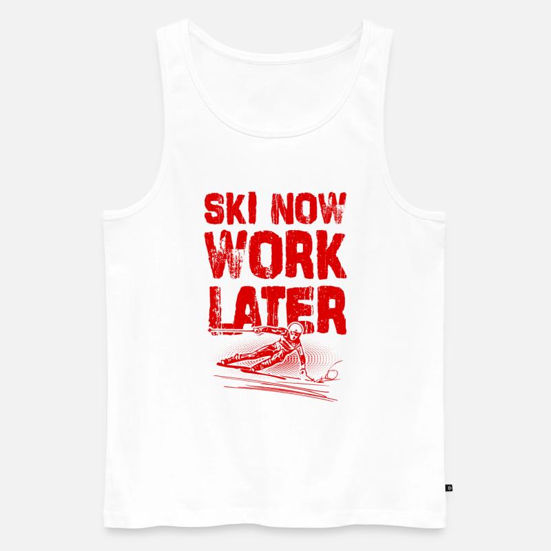 Ski now work later - Männer Premium Bio Tank Top - Weiß