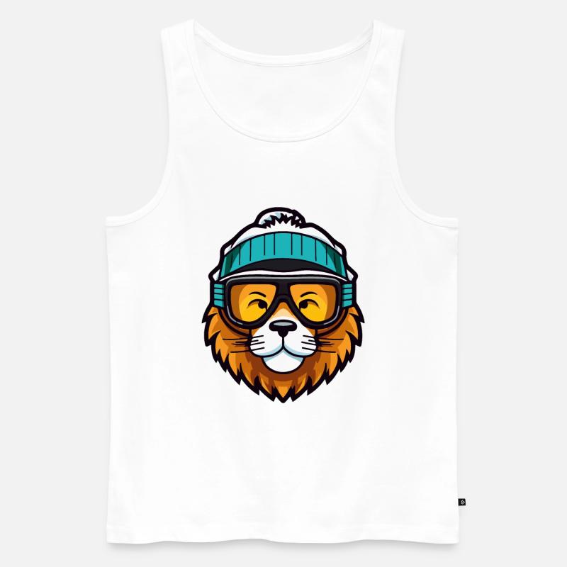Löwe Snowboard Ski Brille Comic - Männer Premium Bio Tank Top - Weiß