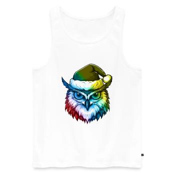 Tête de hibou Noël Portrait coloré - Débardeur bio Premium Homme - blanc - Devant - Michal (187cm)