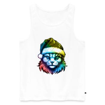Tête de chat Noël Portrait Coloré - Débardeur bio Premium Homme - blanc - Devant - Michal (187cm)