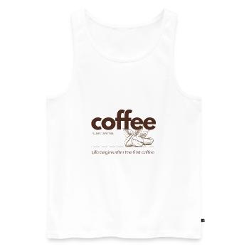 Coffee – Life Begins After the First Cup - Männer Premium Bio Tank Top - Weiß - Vorne - Michal (187cm)