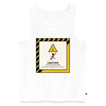 Vorsicht Couch-Potato Zone - Männer Premium Bio Tank Top - Weiß - Vorne - Michal (187cm)