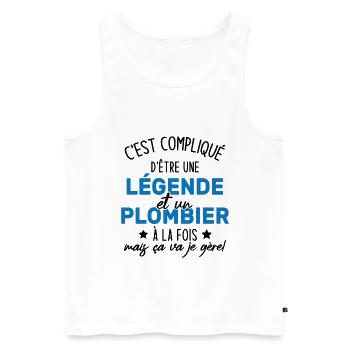Une légende et un plombier à la fois - Débardeur bio Premium Homme - blanc - Devant - Michal (187cm)