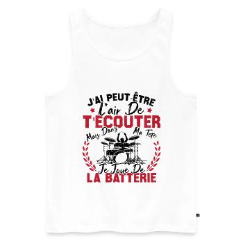 Dans Ma Tête Je Joue De La Batterie Batteur Cadeau - Débardeur bio Premium Homme - blanc - Devant - Michal (187cm)