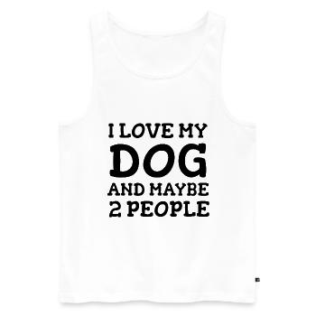 J’aime mon chien et peut-être 2 personnes - Débardeur bio Premium Homme - blanc - Devant - AI Model Male 178 light (178cm)