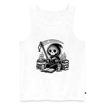 Grim Reaper Bookworm with Scythe - Men's Premium Organic Tank Top - white - Front - AI Model Male 178 light (178cm)