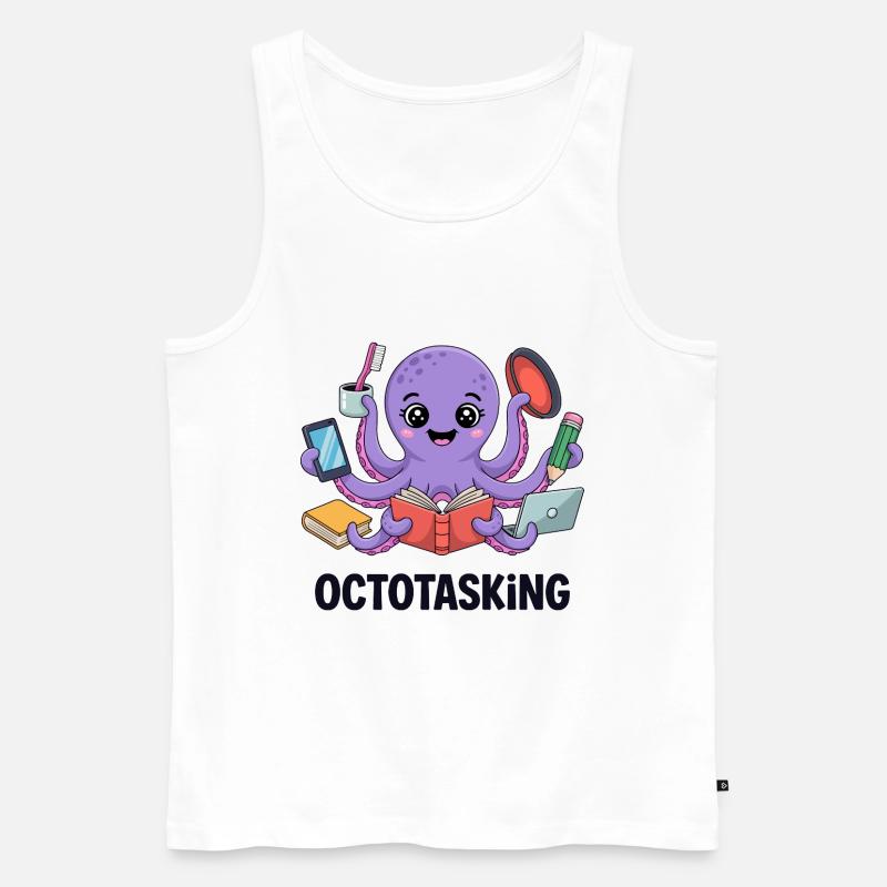 Octotasking Creature in Multitask Mode - Men's Premium Organic Tank Top - white
