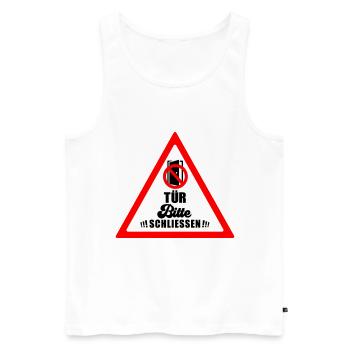 Tür schließen bitte | Farbe änderbar - Männer Premium Bio Tank Top - Weiß - Vorne - AI Model Male 178 light (178cm)