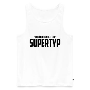 Endlich bin ich ein Supertyp | Farbe änderbar - Männer Premium Bio Tank Top - Weiß - Vorne - Michal (187cm)