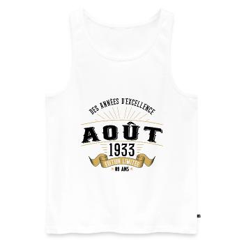 89 Ans Anniversaire Vintage Né(e) en Août 1933 - Débardeur bio Premium Homme - blanc - Devant - Michal (187cm)