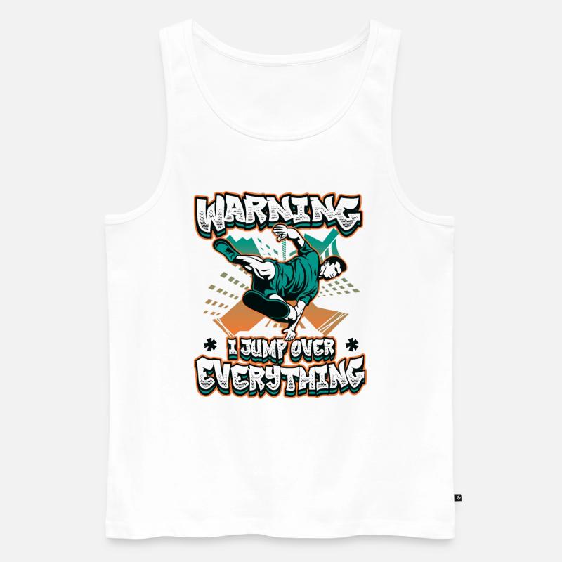 Warnung: Ich springe über alles. - Männer Premium Bio Tank Top - Weiß