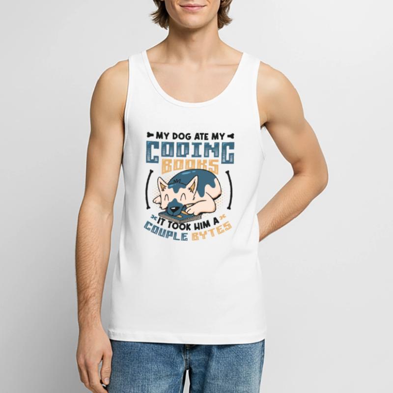 Dog Bytes Code Computer Joke Programming Men's Premium Organic Tank Top