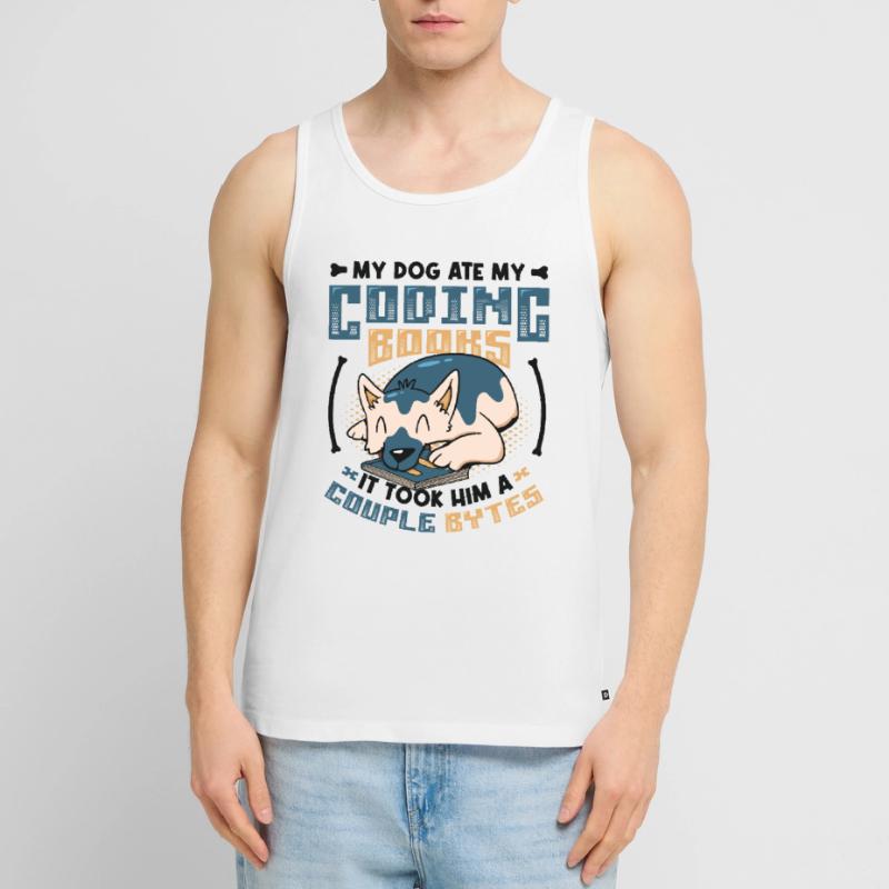 Dog Bytes Code Computer Joke Programming Men's Premium Organic Tank Top
