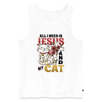 All I need is Jesus and my cat - Men's Premium Organic Tank Top - white - Front - Michal (187cm)