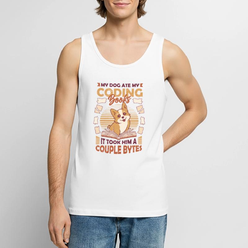 Dog Bytes Code Computer Joke Programming Men's Premium Organic Tank Top