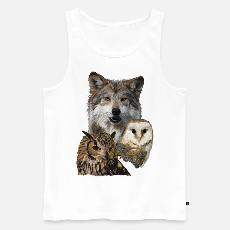 Wolf und Eulen - Männer Premium Bio Tank Top - Weiß